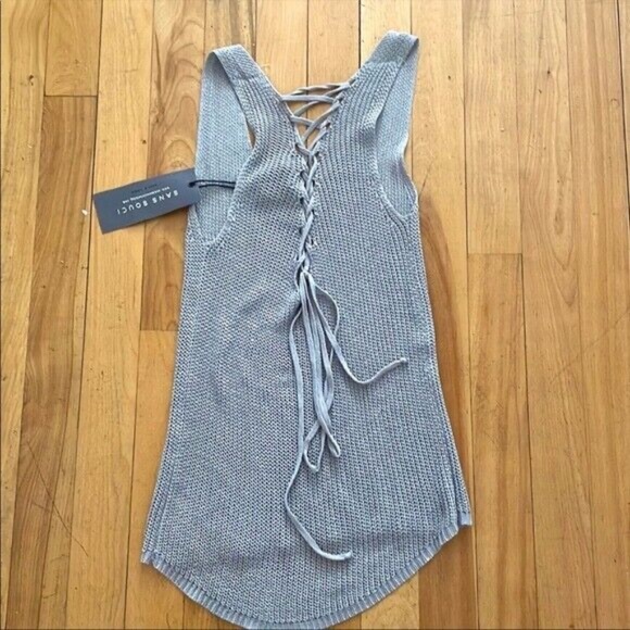 NWT Sans Souci, Tank Top, Knit, Tan, Lace Up Back, Medium - Picture 4 of 5